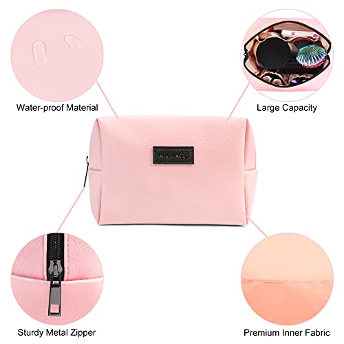 MAANGE 2 Pcs Small Makeup Bag For Purse, Travel Cosmetic Bag Makeup Pouch PU Leather Portable Versatile Zipper Pouch For Women (Pink+Green)