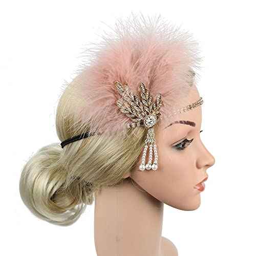 STIOEDYUAN 20s Flapper Feather Headband Art Decor Gatsby Rhinestone Leaf Medallion imitation Pearl Headpiece Hair Accessories