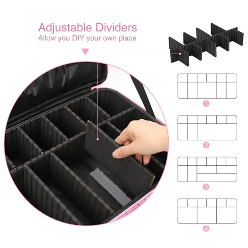 MONSTINA Professional Makeup Case Bag|3 Layers Large Capacity Cosmetic Organizer Brush Bag,Barber Train Case Makeup Artist Box,PU Leather Stylish Geometric Reflection Patterns Pink