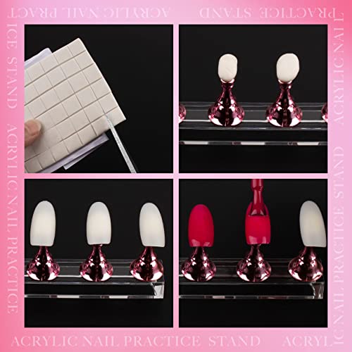 Nail Stands Acrylic Nail Art,Press on Nail Stand Magnetic Nail Tips Practice Holder 54 Pcs Reusable Adhesive Putty for DIY Painting(Pink