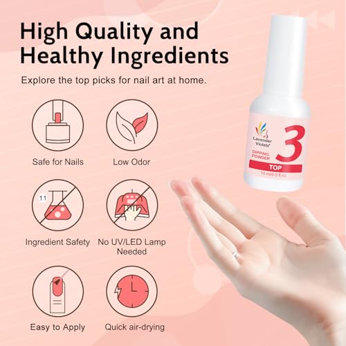 Lavender Violets Dip Powder Liquid Set with Activator, Base Top Coat and Brush Saver 0.5oz/Bot Nail File Necessary Tools for Dipping Powder Acrylic Manicure Pedicure J775