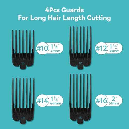 Clipper Guards Set 16 14 12 10 Compatible with Most Wahl Clippers, Clipper Guides Replacement - 1.25" to 2", 4 Piece Set, Black Color