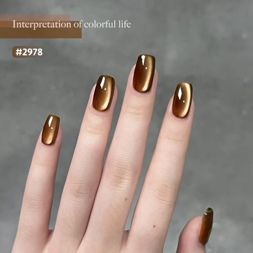 GAOY Jelly Brown Cat Eye Gel Nail Polish Set with Magnet for Glitter Holographic Cat Eye, Salon UV Gel Manicure and Nail Art DIY at Home, Sparkling Amber