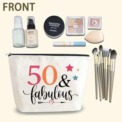 50th Birthday Gift For Her Women Wife Aunt Makeup Bag 50 Year Old Woman Cosmetic Bags Happy Birthday Gifts For Grandma Mother Mother'S Day Gift Christmas Gift Travel Makeup Bag