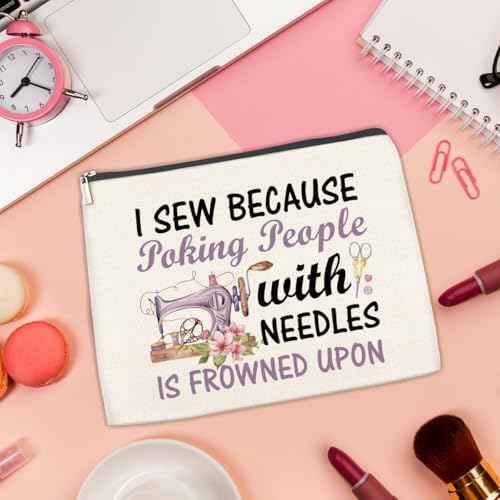 Sewing Gifts Makeup Bag, Hostess Gift for Women Mom Grandma Birthday Christmas, Quilting Gifts for Quilters Sewing Lovers Cosmetic Bag with Zipper Travel Toiletry Makeup Pouch for Purse