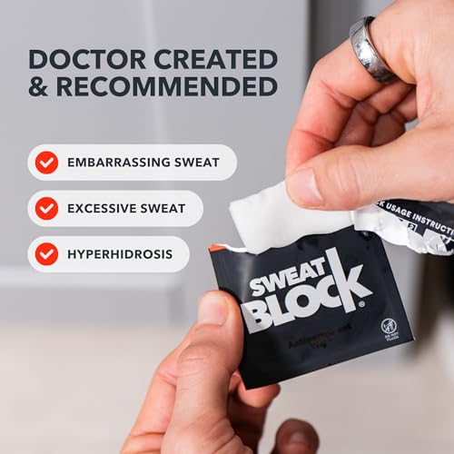 SweatBlock Clinical Strength Antiperspirant Wipes for Men Women Excessive Sweat Protection Hyperhidrosis Treatment Stops Underarm Perspiration Up to 7 Days Includes 10 Individually Wrapped Sweat Wipes