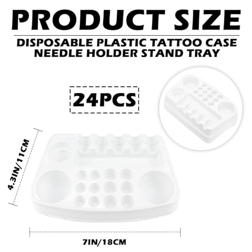 24Pcs Tattoo Ink Cup Tray-Disposable Plastic Pigment Trays Stand for Eyebrow Tattoo Ink Tattoo Ink Cups Holder Supplies Kits