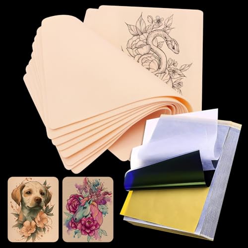 Tattoo Skin Practice Kit 16Pcs - Autdor 6Pcs Fake Skin and 10Pcs Transfer Paper Kit Includes 6¡¿8" Double Sided Blank Tattooing Practice and Stencil Paper for Tattoo Supplies