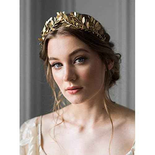Sither Bridal Gold Leaf Crown Headband Olive Leaves Tiara Headpiece for Wedding Party Prom Halloween Festival Hair Accessories (gold)
