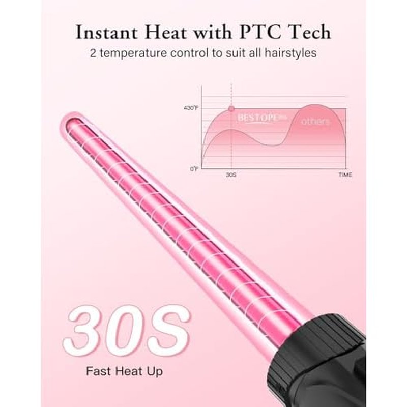 Waver Curling Iron Wand, BESTOPE PRO 5 in 1 Curling Wand Set with 3 Barrel Hair Crimper for Women, Fast Heating Hair Wand Curler in All Hair Type