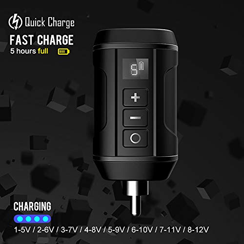 Tattoo Power Supply - Ambition Professional Mini Portable RCA Wireless Tattoo 1800mAh Lithium Battery Power Supply with LED Digital Display for Rotary Tattoo Pen Machine Gun