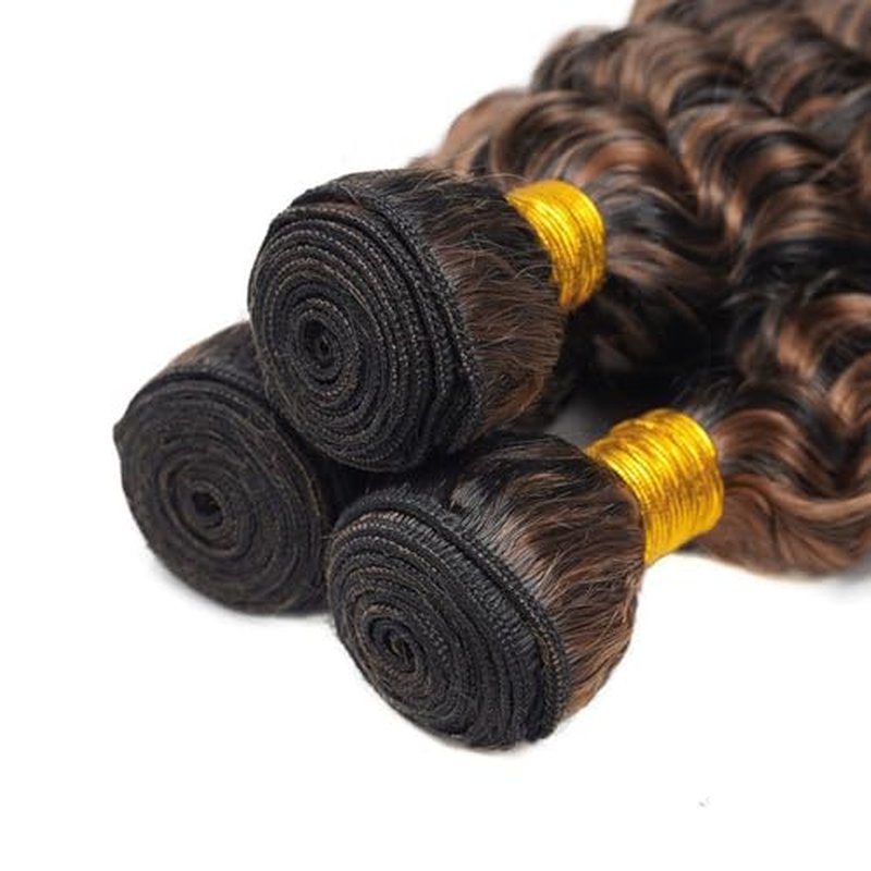 1B/30 Highlight Piano Color Bundles Deep Wave Human Hair Bundles P1B30 Black and Light Brown Mix Double Weft Brazilian Human Hair Extensions 10/12/14 Inch for Black Women