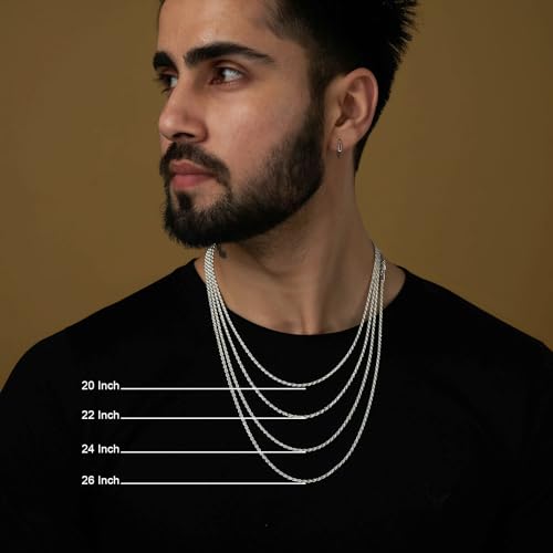 LeCalla Solid 925 Sterling Silver, 18K Gold Plated & Rhodium Plated 3 MM Diamond-Cut Braided Rope Chain Necklace for Men Women (18, 20, 22, 24, 26 Inches), Made in Italy