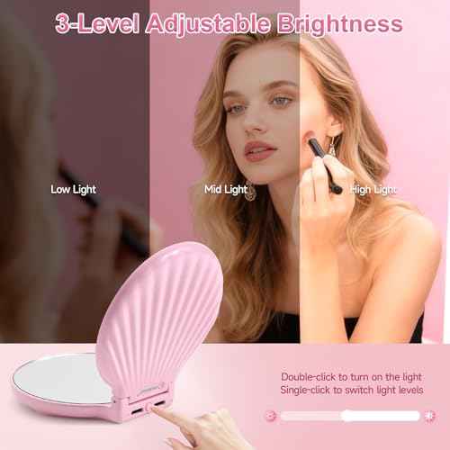 Compact Makeup Mirror with Lights - 3.5" Portable, 2-Sided, Lightweight & Shatterproof, Folding Magnifying Mirror 2X/10X, for Women