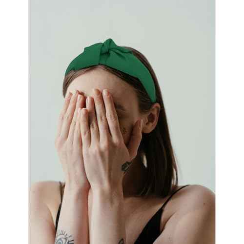 Top Knot Headband for Women Green Non Slip Fashion Wide Knotted Headbands Hair Accessories for Women Girls