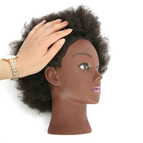 Afro Kinky Curly 100% Real Human Hair Mannequin Head with Stand for Hairdresser Practice Cosmetology Manikin Doll Training Head Braiding Styling Coloring Bleaching Dyeing Cutting Updos Display