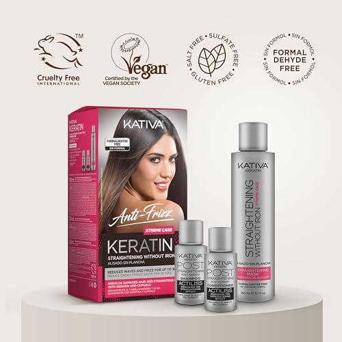 Kativa Anti-Frizz Xtreme Care, Home Use Straightening Treatment with Keratin and Cupua?u, Rebuilds Damaged Hair and Straightens Waves