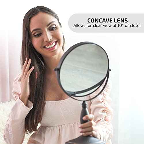 OVENTE 8'' Tabletop Makeup Mirror with 1X/7X Magnification, 360¡Æ Swivel Design and Double-Sided Free-Standing Vanity Mirror Perfect for Dresser, Bedroom and Office Desk, Antique Bronze MNLAT80ABZ1X7X