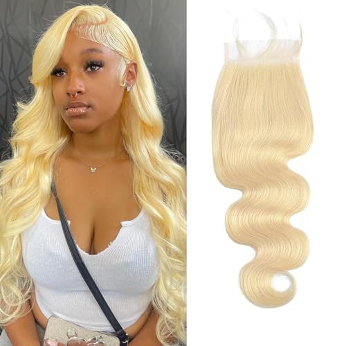 613 Blonde 5x5 Closure 150% Density Body Wave Hd Lace Closure 10a Brazilian Virgin Human Hair Pre Plucked with Baby Hair Natural Hairline Bleached Knots 18 Inch