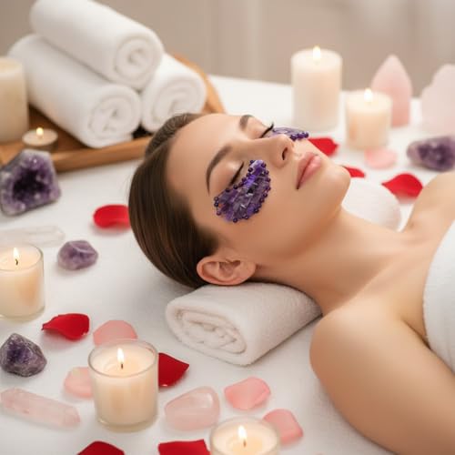 Crystal Under Eye Mask ? Rose Quartz or Amethyst Cooling Eye Mask for Puffiness, Dark Circles & Relaxation ? Handcrafted Gemstone Facial Tool by This Hippie Girl (Amethyst)