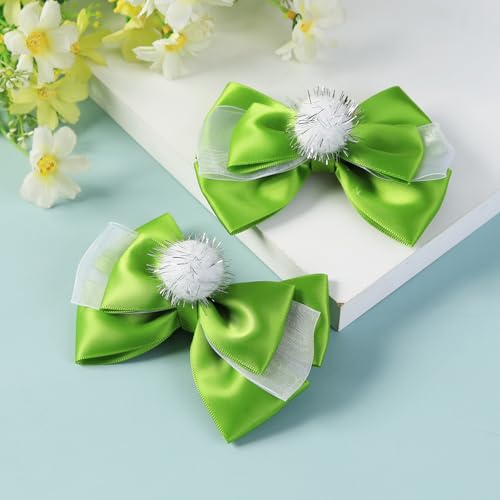 2PC Green Fairy Hair Bow Clips for Girls Women 4 Inch Toddler Princess Accessories