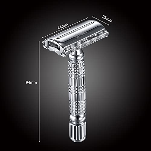 BAILI Butterfly Open TTO Double Edge Metal Safety Razor Wet Shaving Kit for Men Women with Platinum Blade and Mirrored Travel Case BD179
