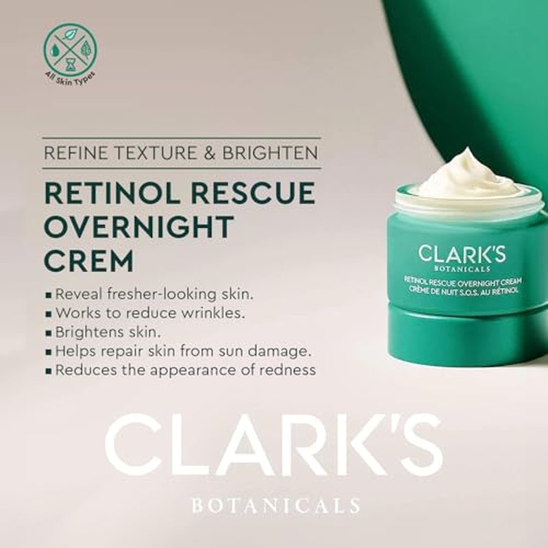 Clark's Botanicals Retinol Rescue Overnight Cream 1oz, Patented Time-Released Retinol + Vitamin C, Hyaluronic Acid, Colloidal Oatmeal, Visibly Firms, Brightens, Hydrates, & Calms Sensitive Skin