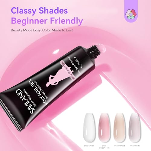 SAVILAND Poly Gel Nail Kit Starter: 4 Colors Natural Clear Poli Gel Para U?as with Mini U V/LED Lamp Slip Solution Quick Dry Nourish Nails 28 Days Durable for Gifts Daily Nail Art DIY Salon Home Use