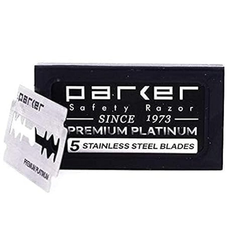 Parker Heavyweight Double Edge Safety Razor - Durable Brass Frame | 4-Inch Handle & 5 Blades Included