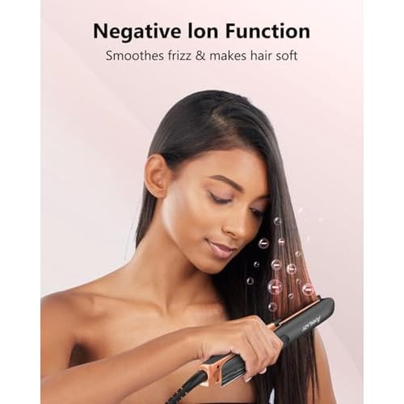 Hair Straightener 1 Inch Flat Iron and Curler 2 in 1 Titanium Ceramic Ionic Dual Voltage Straightener with Heat-Resistant Silicone, for Less Frizz, Shinier & Smoother