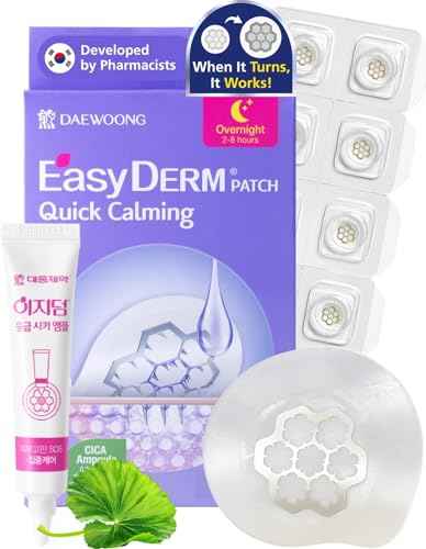 EasyDerm Quick Calming Magnesium Patches – Hydrocolloid Acne Spot Treatment Includes Tweezers & Ampoule, 10 Patches, Zit Sticker, Made by Daewoong Pharmaceutical