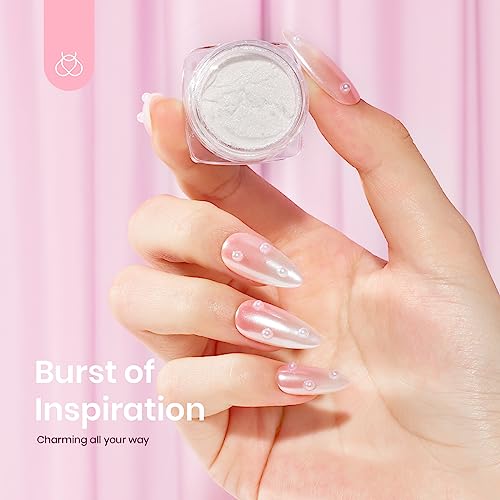 Beetles White Chrome Nail Powder for Gel Nails Pearl Cromer Nail Powder Mirror Effect Nails Gel Polish Glitter Manicure Holographic Pigment Nails Art Design Gifts for Women
