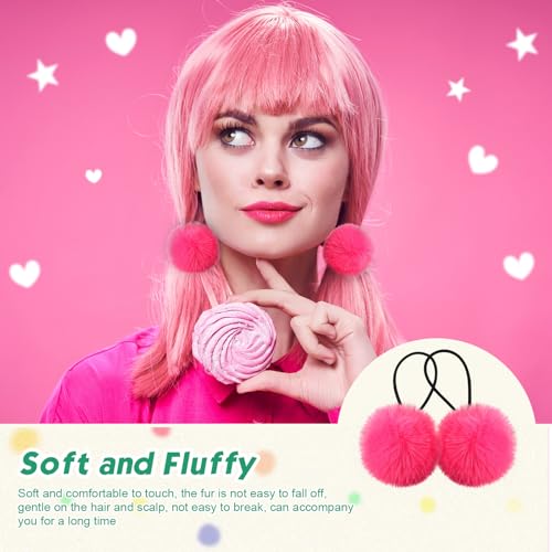 Juexica 8 Pcs Pom Pom Hair Ties Fluffy Elastic Hair Ties Accessories Ball Scrunchie Ball Christmas Pigtail, 4 Colors(Goose Yellow, Rose Red, Orange, Grass Green)