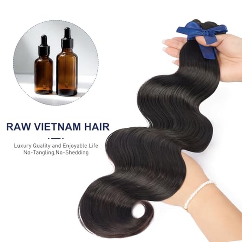 Raw Bundles Human Hair Body Wave, Bleachable & Dyeable, No Shedding, No Tangles, 15A Raw Vietnamese Hair Bundles, 18 Inch, 3X Longer Lifespan