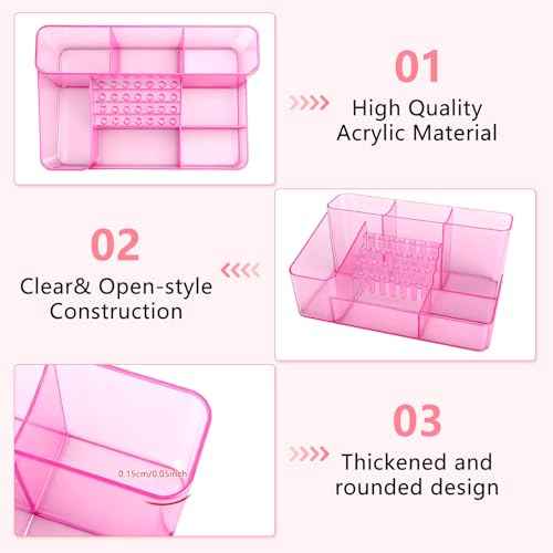 Nail Drill Holder & 28 Holes Nail Drill Bits Holder, Transparent Acrylic Nail Drill Machine Storage Box, Professional Nail Drill Organizer Case for Manicure tools (Pink)