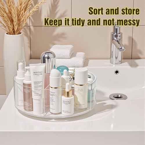 Lonian 360¡Æ Rotating Makeup Organizer, Adjustable Acrylic Cosmetic Storage, Cosmetic Organisers and Spinning Makeup Stand for Beauty Skincare