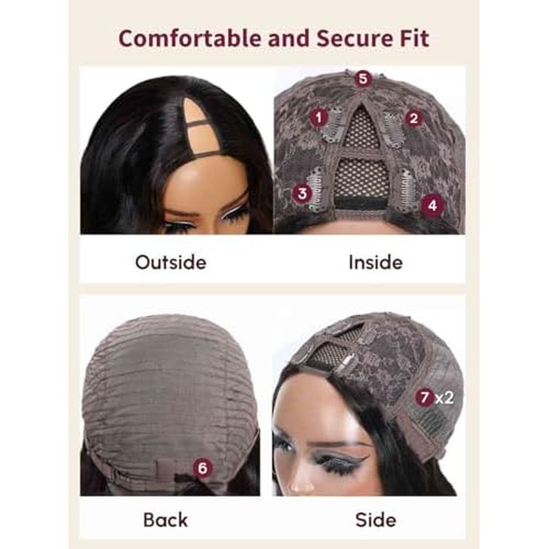 Beauty Forever V Part Wig Human Hair Black to Chestnut Brown Ombre Body Wave Wig Upgrade U Part Wigs Glueless Full Head Clip In V Shape Wigs No Leave Out None Lace Front Wig 150% Density 14inch