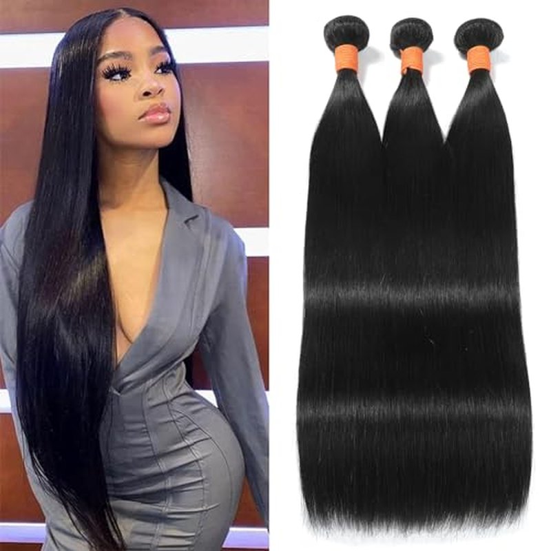 Straight Bundles Human Hair 24 26 28 Inch 3 Bundles 100% Unprocessed Brazilian Virgin Human Hair Straight Weave Bundles Natural Color