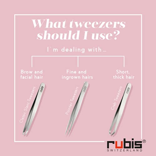 Rubis Classic Stainless Steel Slanted Tweezers for Precise Eyebrows and Hair Removal, 1K104, Made in Switzerland, Black