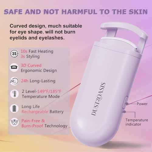Heated Eyelash Curler - Wide Open Dual-Arc Design Heated Lash Curler - Electric Eyelash Curler - Type-C Rechargeable Mini Lash Curler Natural Curling 24H Long Lasting for Women - Purple