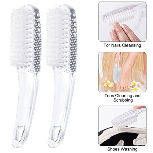 2 Pcs Handle Grip Nail Brushes for Cleaning, Long Handle Fingernail Cleaner, Hand Nail Toes Cleaning and Scrubbing Brushes, Pedicure Nail Scrubber Non-Slip for Men and Women, Clear