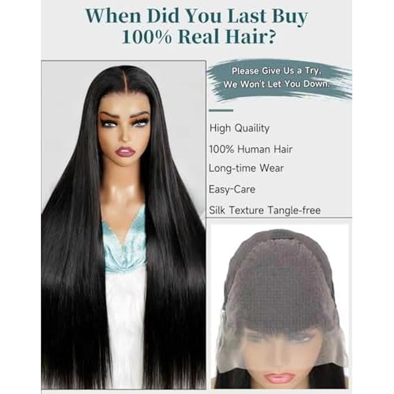 24 Inch Straight Wigs Human Hair Can Last 6-9 Months 200 Density HD Lace Front Wigs Human Hair 13x6 Real Human Wig Pre Plucked Tangle-Free Natural Black for Women