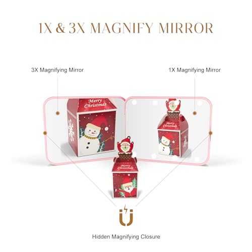 Compact Mirror, 1X/3X Magnification LED Pocket Mirror with Nternal BIattery, Mini Mirror for Purse, Pocket,Travel and Present (Pink)