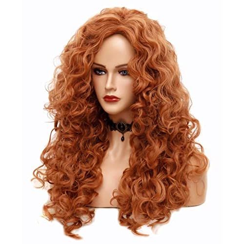 Rugelyss Long Wavy Wigs 28 Inches Natural Copper Fox Red Synthetic Kinky Curly Hair Wig for Women