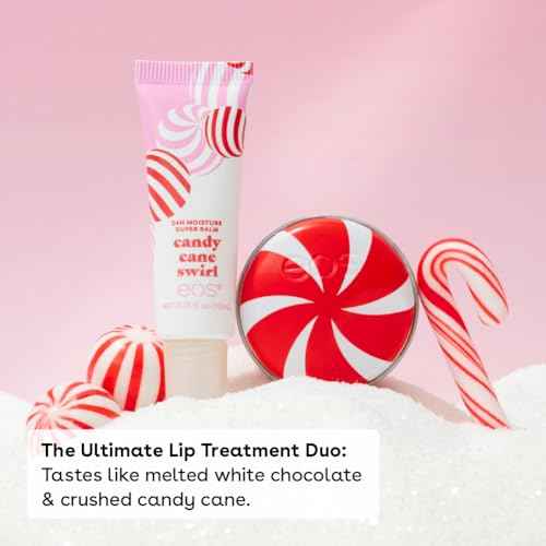 eos Holiday Lip Treatment Gift Set- Candy Cane Swirl Lip Scrub & 24H Moisture Super Balm, Limited-Edition Lip Care, Stocking Stuffers, 4-Pack