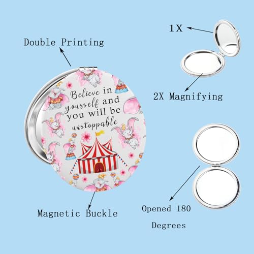 BEKECH Flying Elephant Compact Mirror Elephant Fans Gift Believe in Yourself Merch for Women Present(Flying Elephant Mirror)