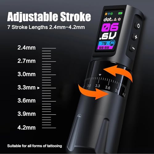 Complete Wireless Tattoo Gun Kit for Beginners | Rotary Tattoo Pen with 7 Adjustable Strokes | Rechargeable Cordless Battery | 20Pcs Tattoo Cartridge Needles Set