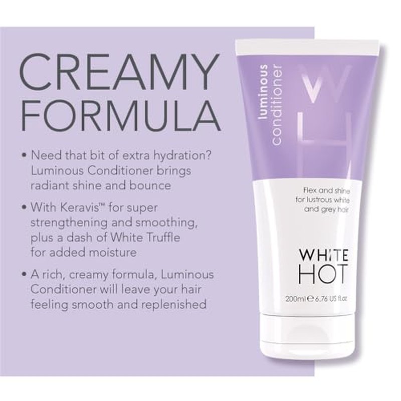 White Hot Ultimate Collection, hair care products to brighten, add gloss & shine to white and grey hair, purple shampoo, banishes yellowy tones