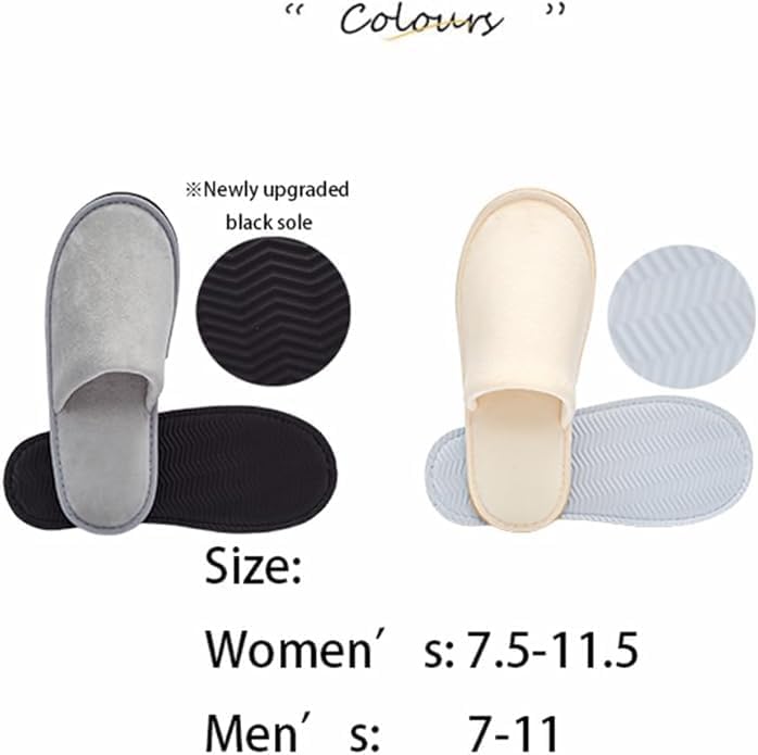 SIMEIER Gray Spa Slippers - 6 Pairs Disposable & Reusable Non-Slip Cotton Guest Slippers | Soft & Comfortable for Home, Gym, Bridal Party