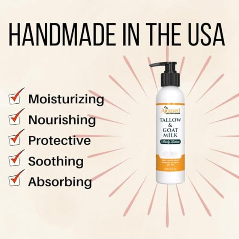 Tallow & Goat Milk Body Lotion for Sensitive Skin, Organic moisturizing Lotion - Soothes Dry skin, Goat Milk face and body Moisturizer - Handmade Tallow for skin cream (8 OZ, Lavender Vanilla)